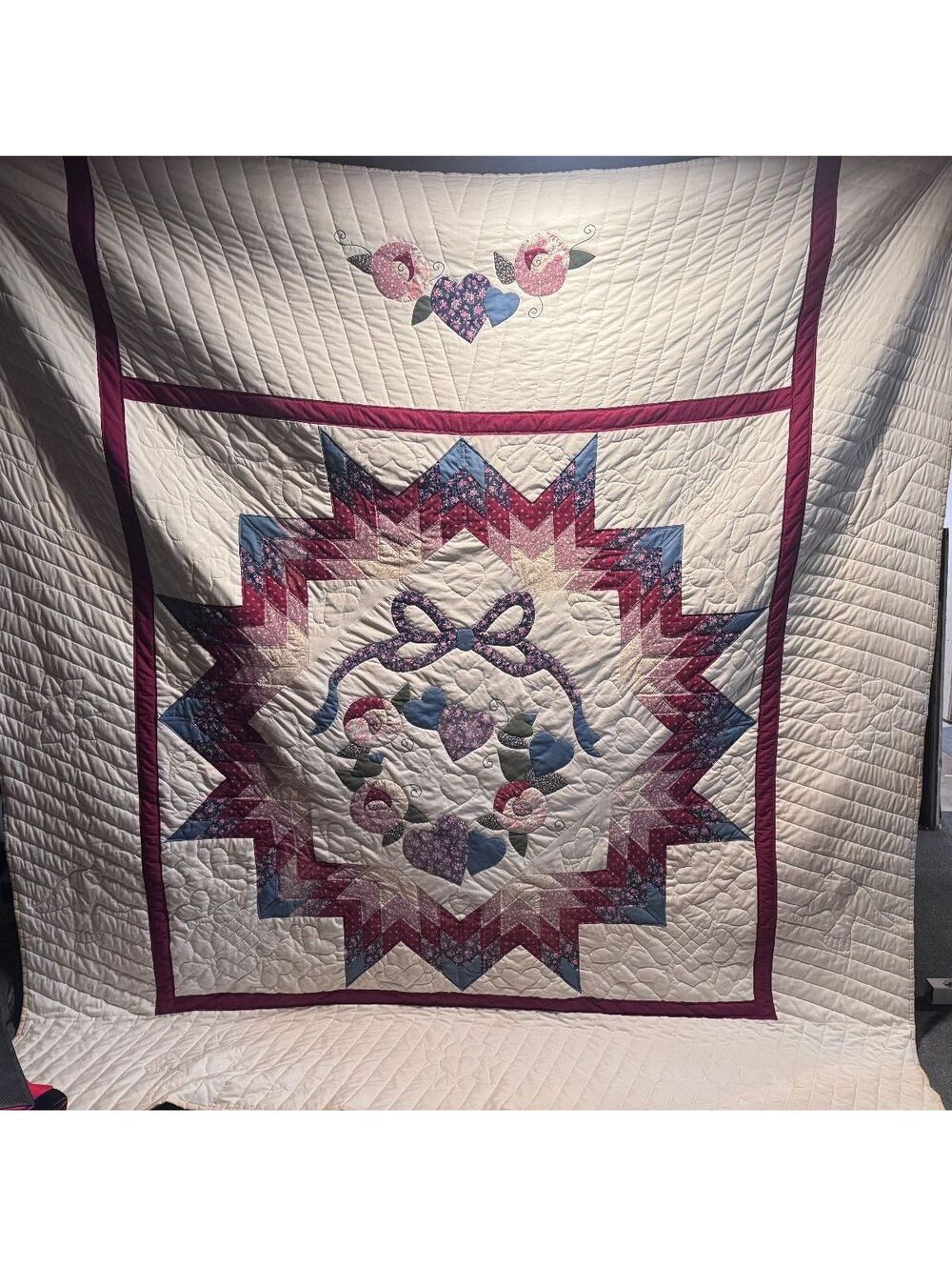 Wisconsin Made Cottage Flower Pattern Large Quilt Handmade 94”x 105” Clean